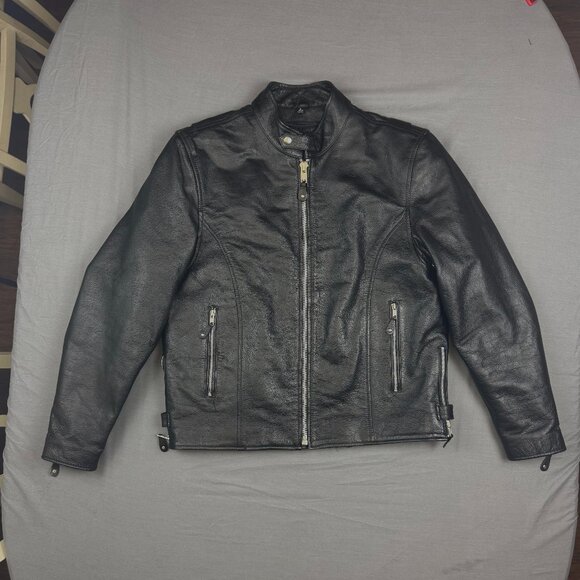 First Manufacturing FMC M 202 Leather Motorcycle Jacket Mens Large Black Zip - Picture 1 of 11